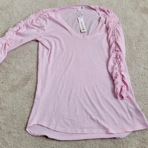 SUNDRY Shirred Sleeve Tee Shirt For Women Size 0 Frosty Pink